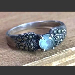 Sterling Silver Marcasite Topaz Ring Sz 7.5